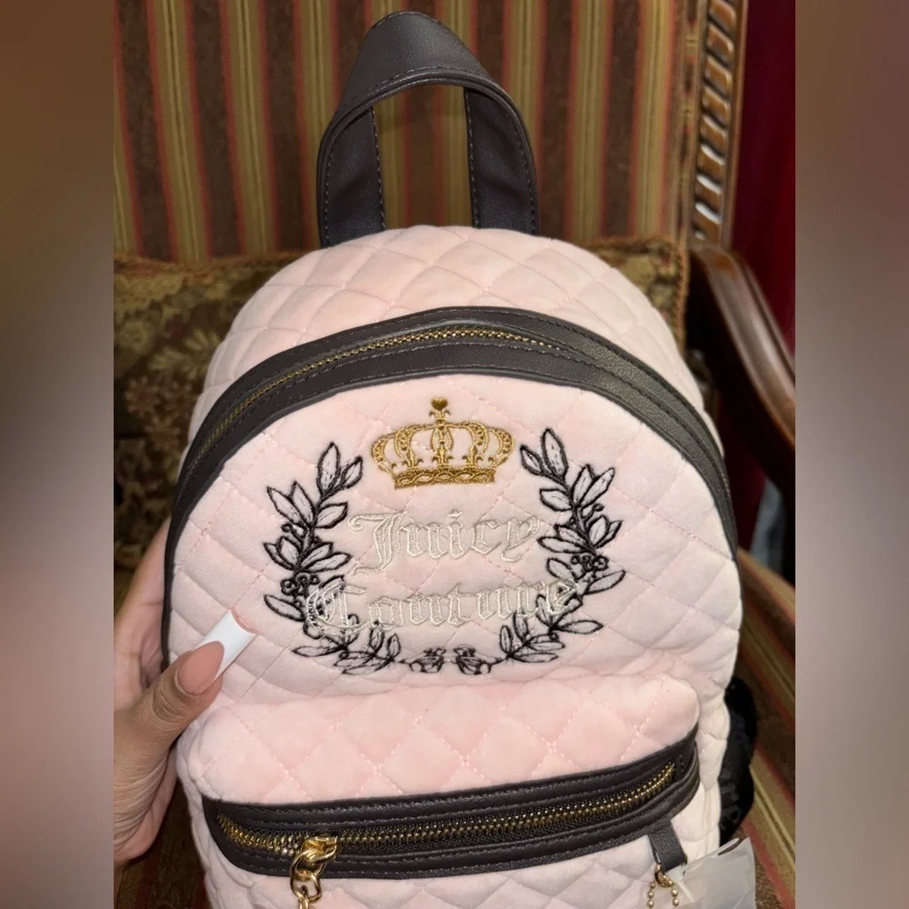 JUICY COUTURE PINK/ BROWN VELVET QUILTED BACKPACK ‼️
